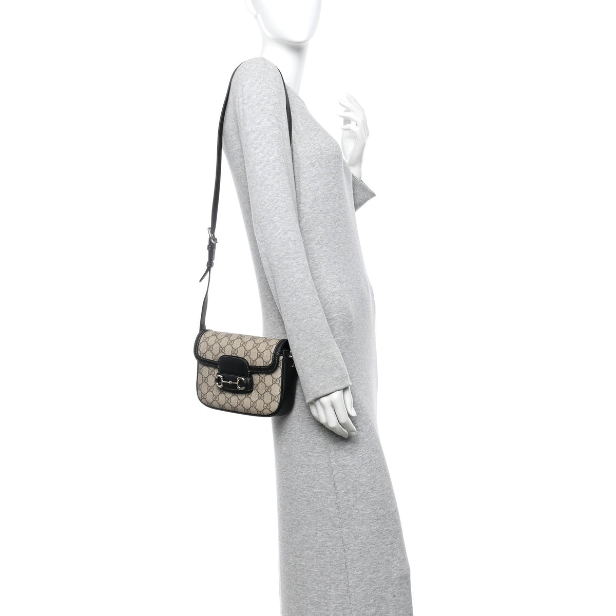 GG Supreme Monogram Horsebit 1955 Soft Mini Shoulder Bag Beige Black