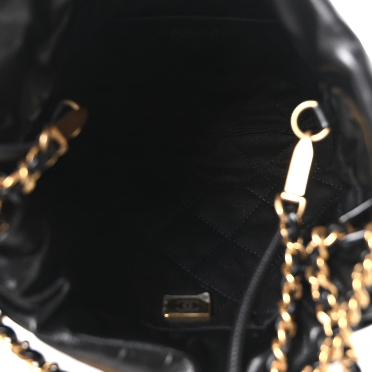 Shiny Calfskin Striped Mini Chanel 22 Black White