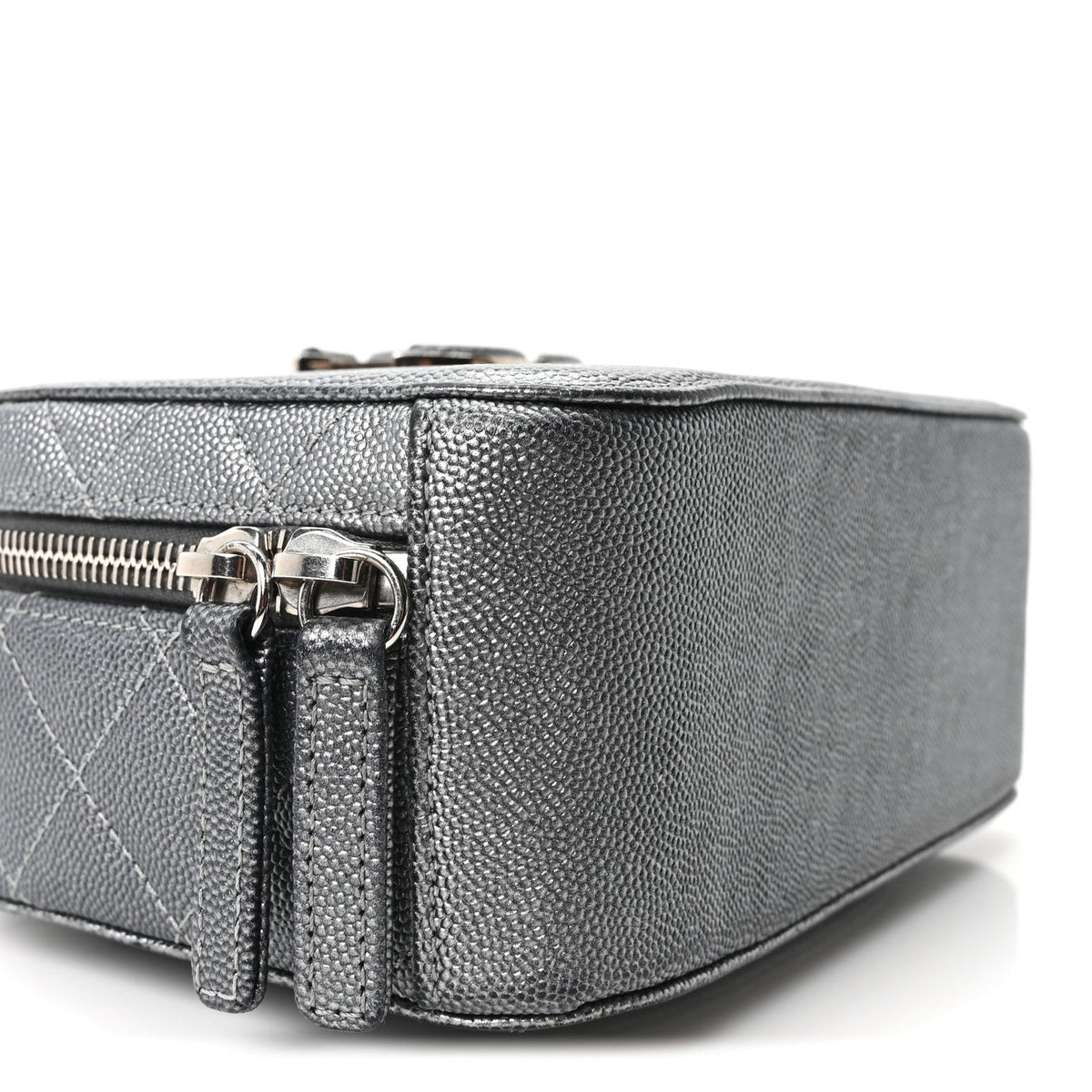 Metallic Caviar Small Coco Curve Vanity Bag Navy Blue Silver