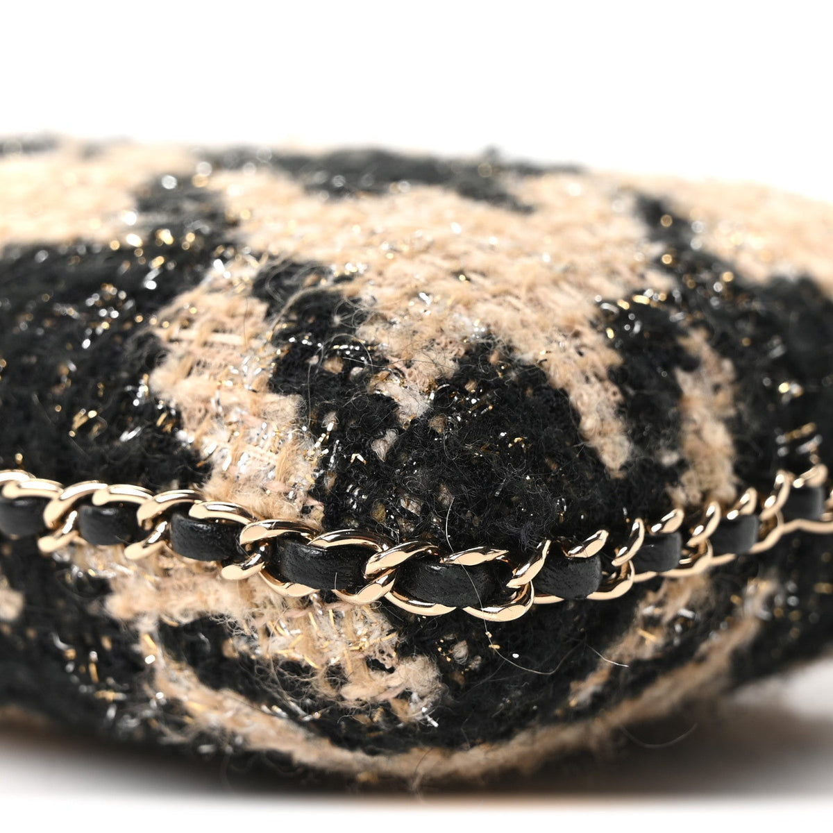Tweed Chain Around Phone Holder Beige Black