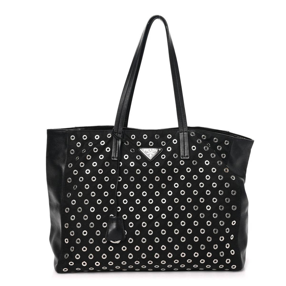 Tessuto Nylon Calfskin Grommet Tote Black