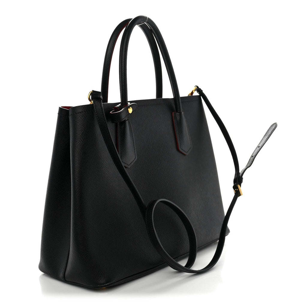 Saffiano Cuir Medium Double Bag Black Fuoco