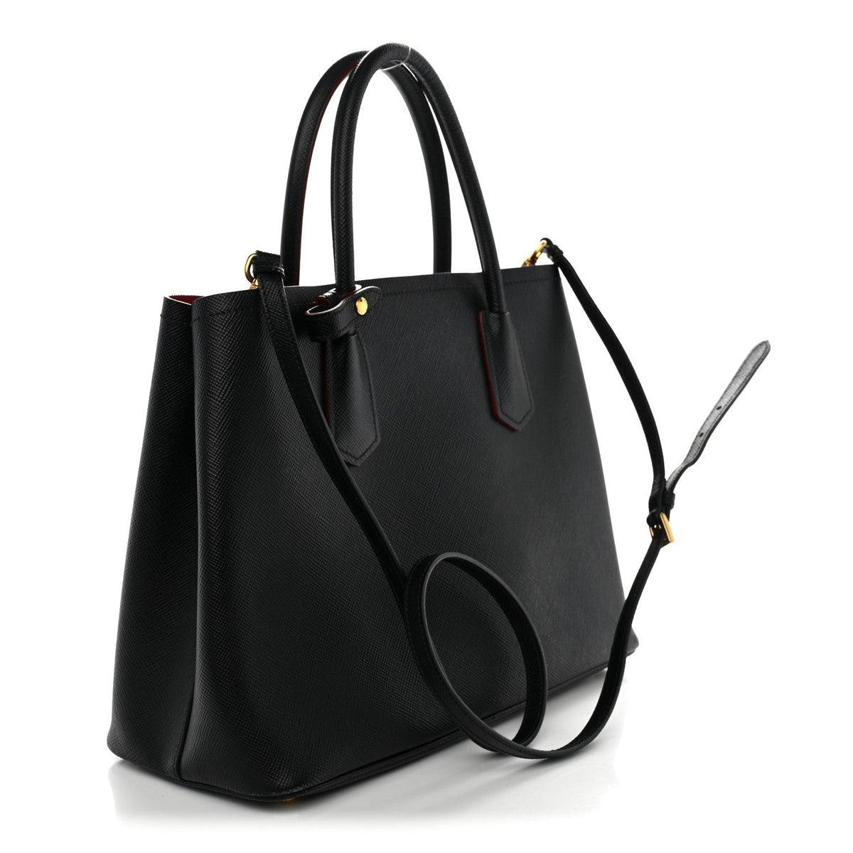 Saffiano Cuir Medium Double Bag Black Fuoco