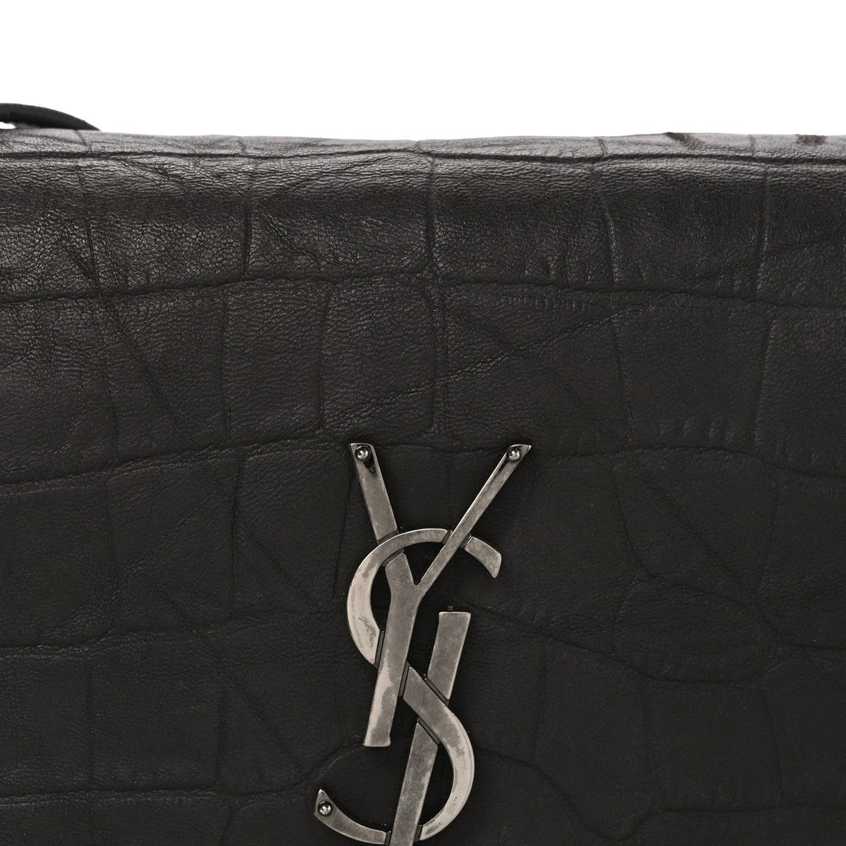 Calfskin Crocodile Embossed West Hollywood Monogram Fold-Over Dark Brown