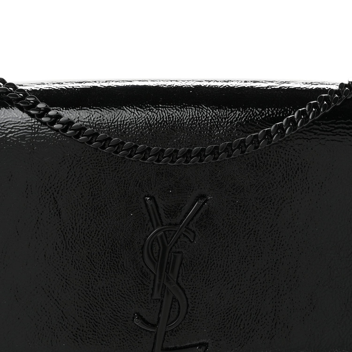 Textured Patent Medium Classic Monogram Kate Satchel Black