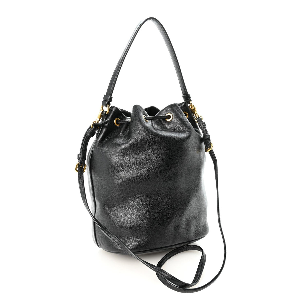Glace Calfskin Embossed Secchiello Bucket Bag Black