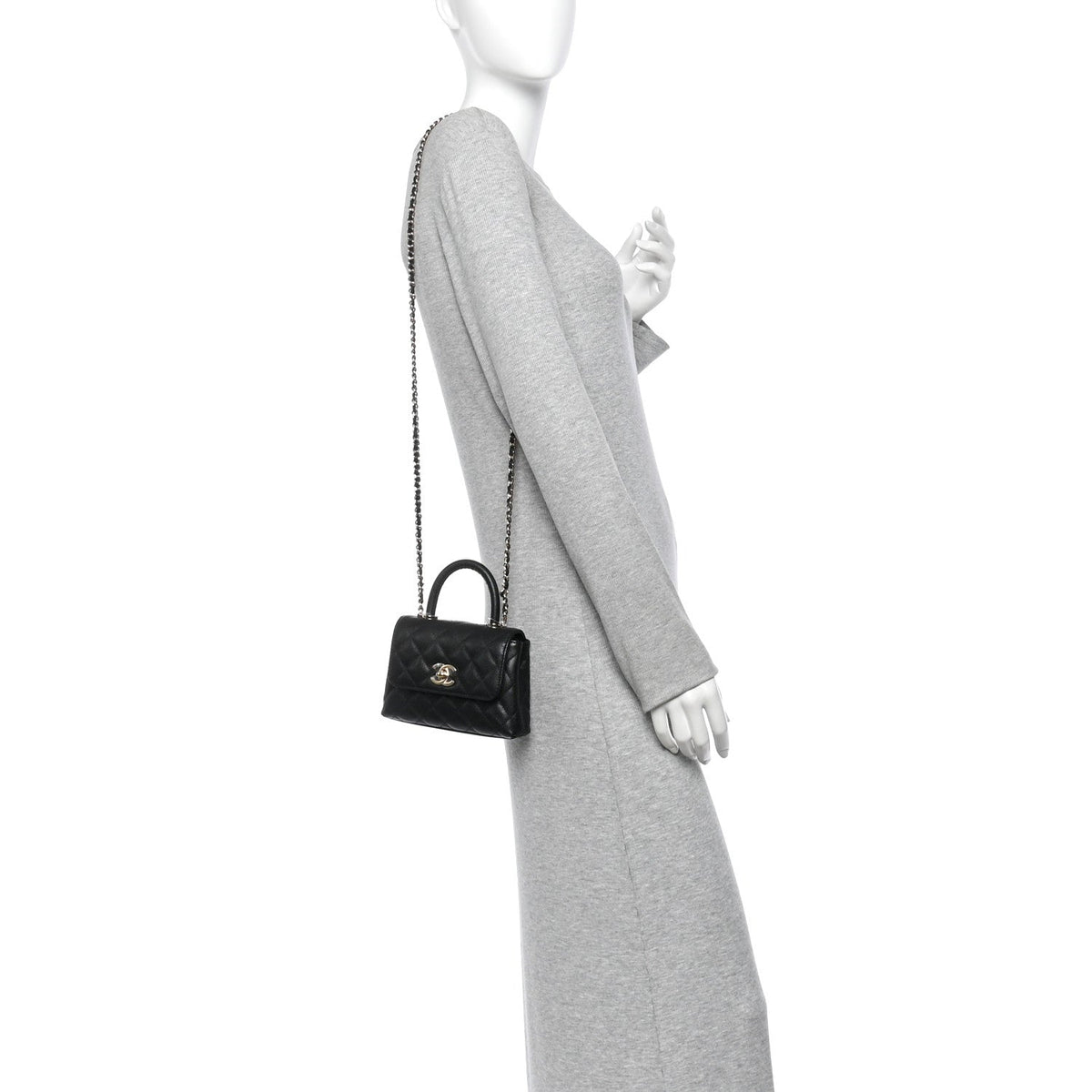 Caviar Quilted Coco Handle Clutch With Chain Black