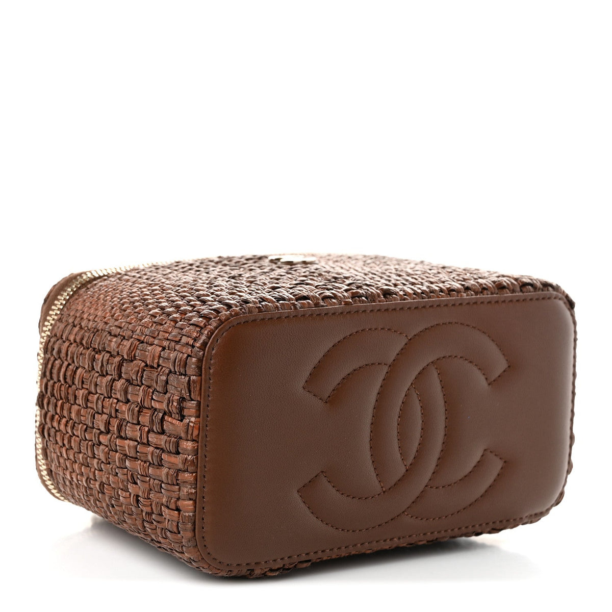 Braided Raffia Vanity Case With Chain Brown