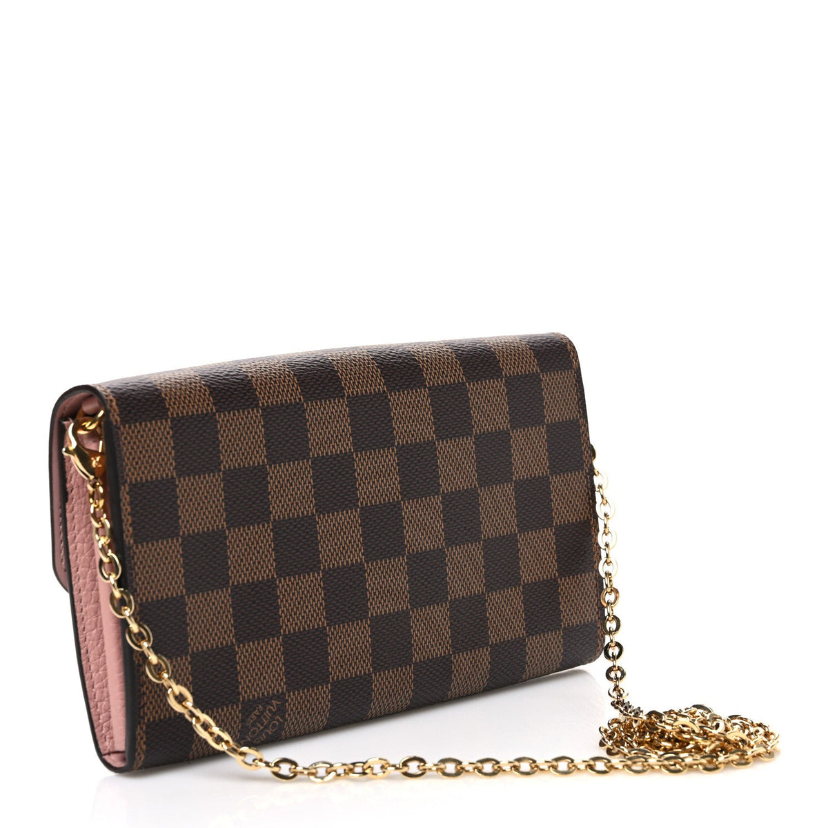 Damier Ebene Croisette Chain Wallet Rose Ballerine