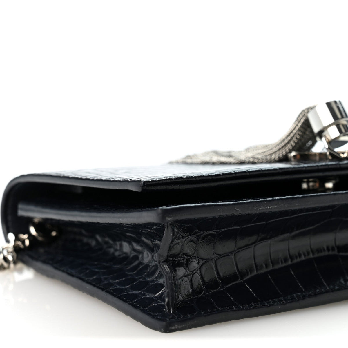 Calfskin Crocodile Embossed Kate Monogram Tassel Chain Wallet Deep Marine