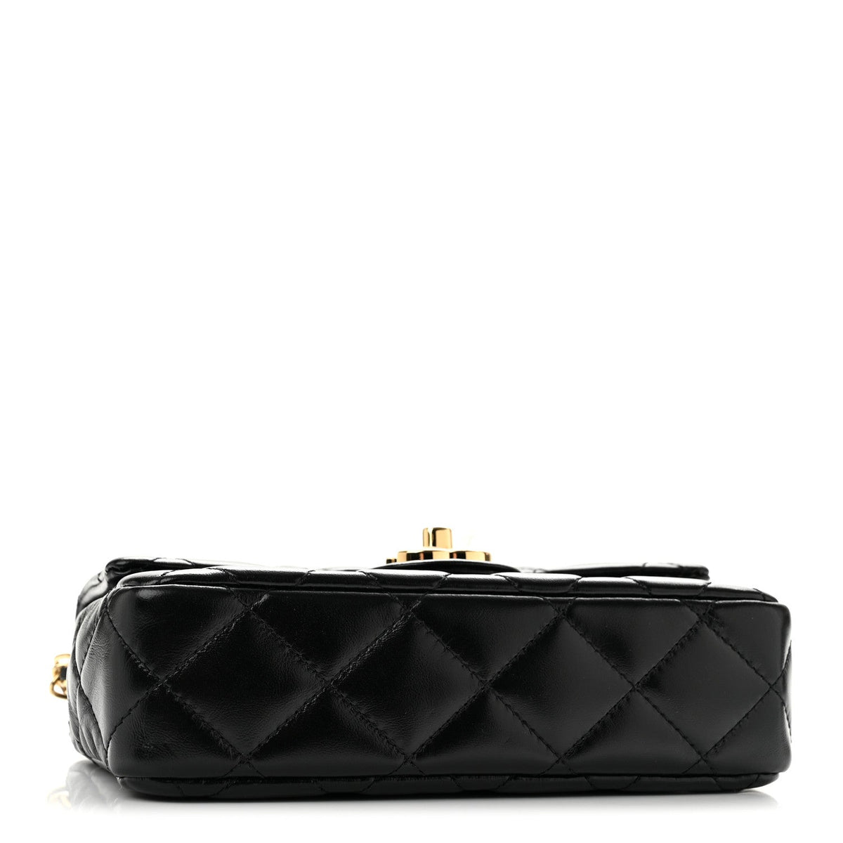 Shiny Lambskin Quilted Golden Links Top Handle Flap Black