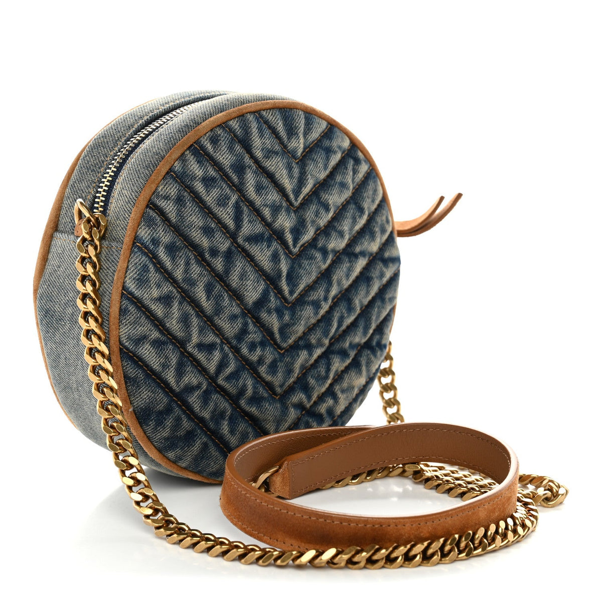 Denim Quilted Monogram Round Crossbody Bag Rodeo Blue