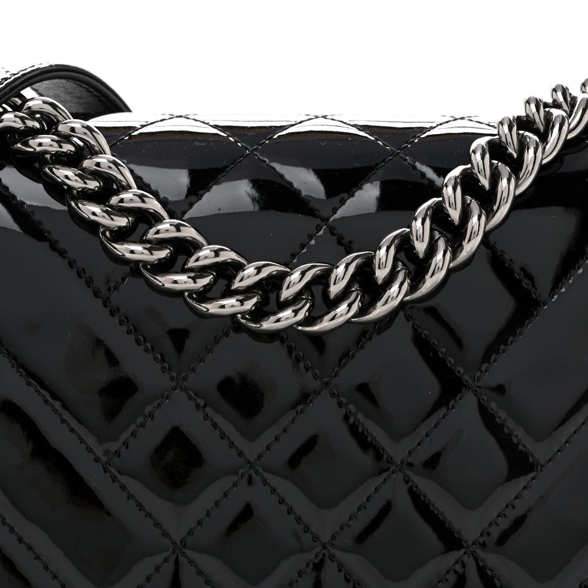 Patent Chevron Quilted New Medium Boy Flap Black