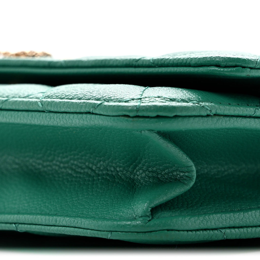 Caviar Quilted Perforated Metal CC Wallet on Chain WOC Green