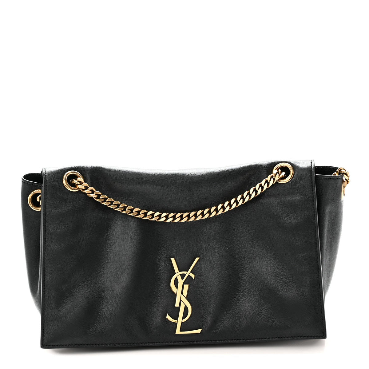 Smooth Calfskin Suede Medium Reversible Monogram Kate Satchel Black