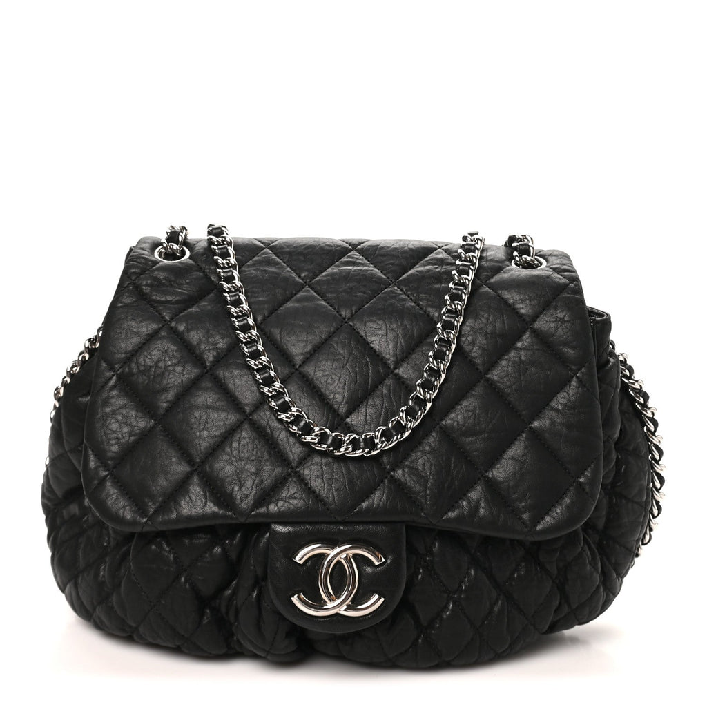 Washed Lambskin Quilted Large Chain Around Messenger Black