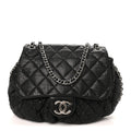 Washed Lambskin Quilted Large Chain Around Messenger Black