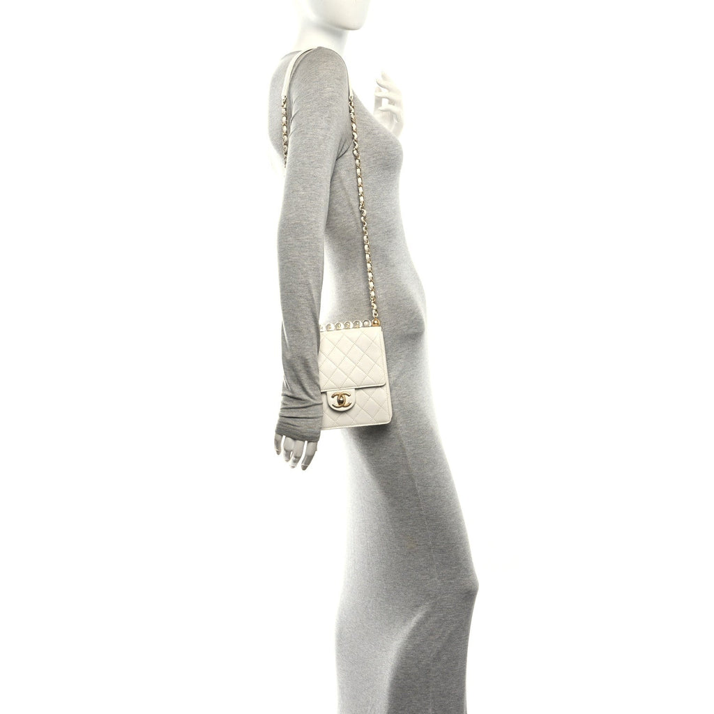 Goatskin Quilted Chic Pearls Flap White