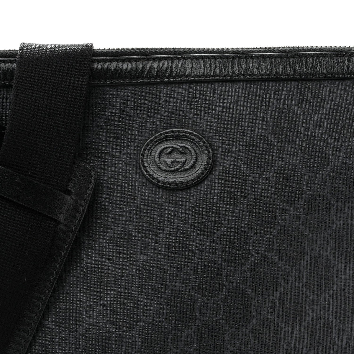 GG Supreme Monogram Azalea Calfskin Retro Interlocking G Wristlet Messenger Bag Black