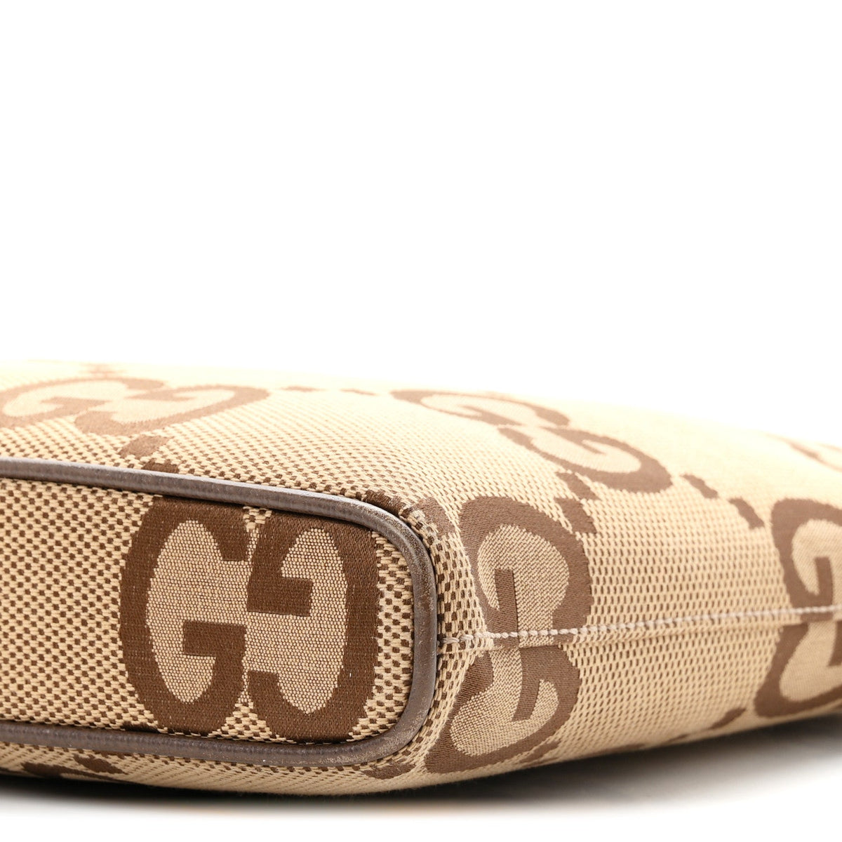 Monogram Jumbo GG Textured Dollar Calfskin Web Wristlet Messenger Bag Camel Ebony New Acero