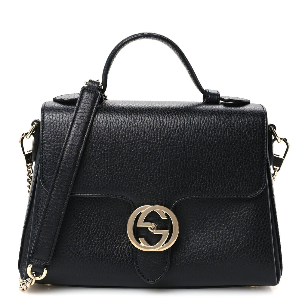 Dollar Calfskin Interlocking G Top Handle Shoulder Bag Black