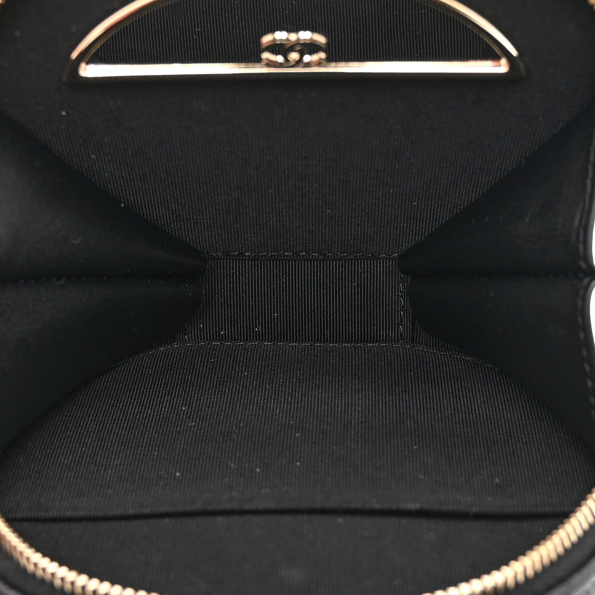 Caviar Quilted Round Handle With Care Vanity With Chain Black