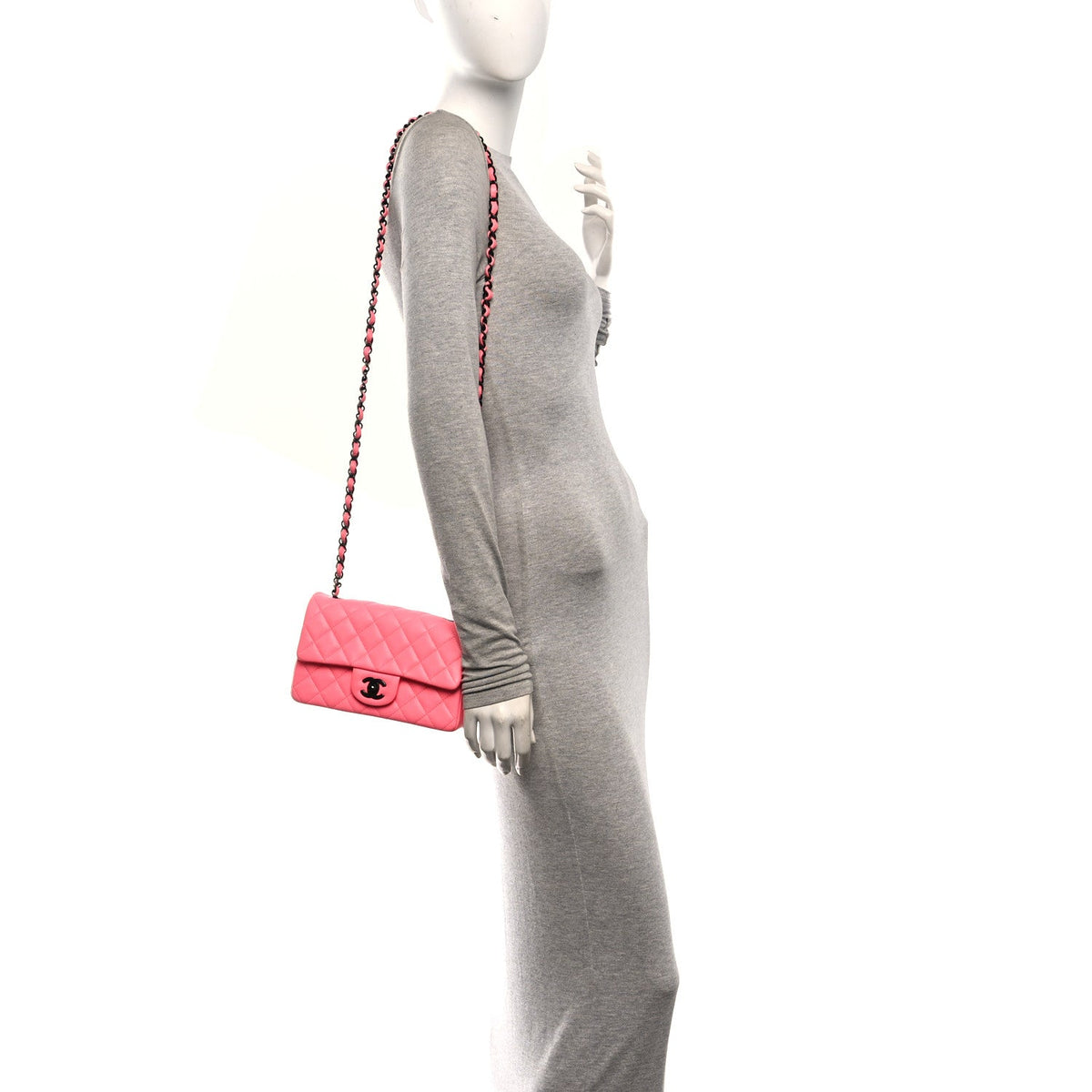 Lambskin Quilted Mini Rectangular Flap Coral Pink