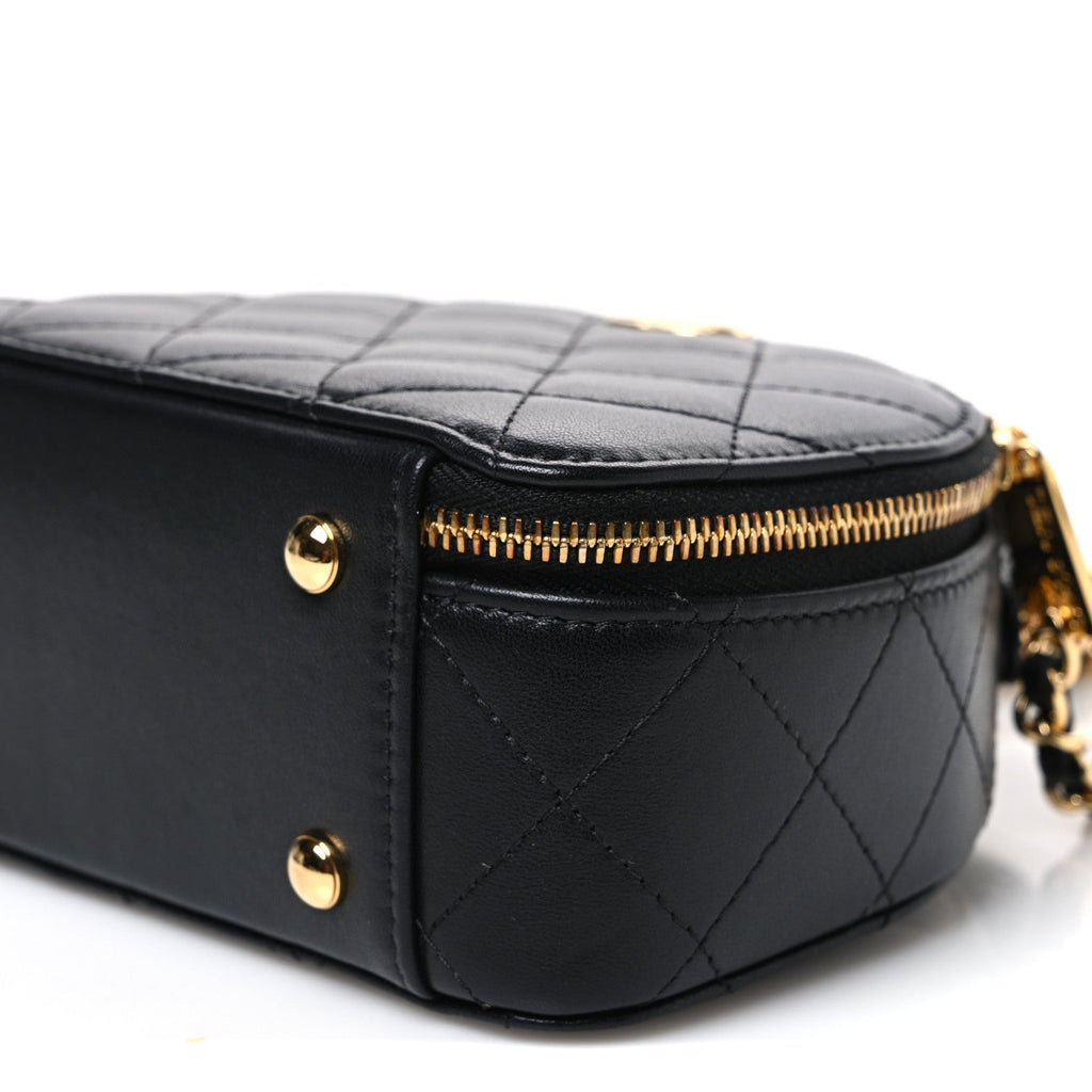 Lambskin Quilted Chic Riviera Top Handle Vanity Case Black
