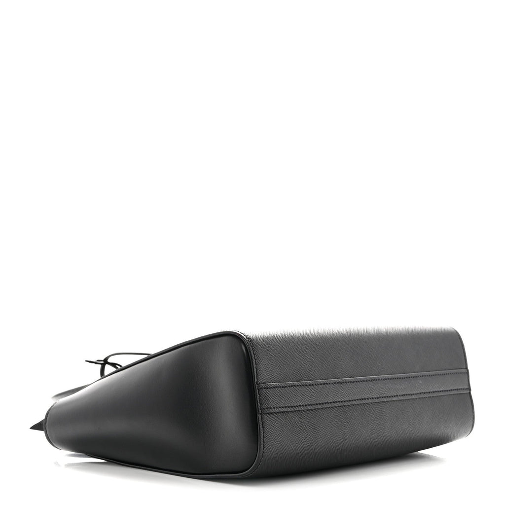 Saffiano Soft Calfskin Small Zippered Tote Black