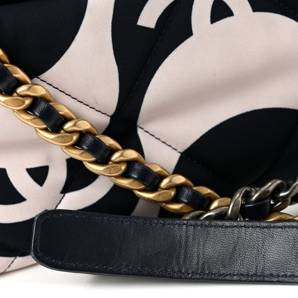 Fabric Printed Large Chanel 19 Flap Black Ecru