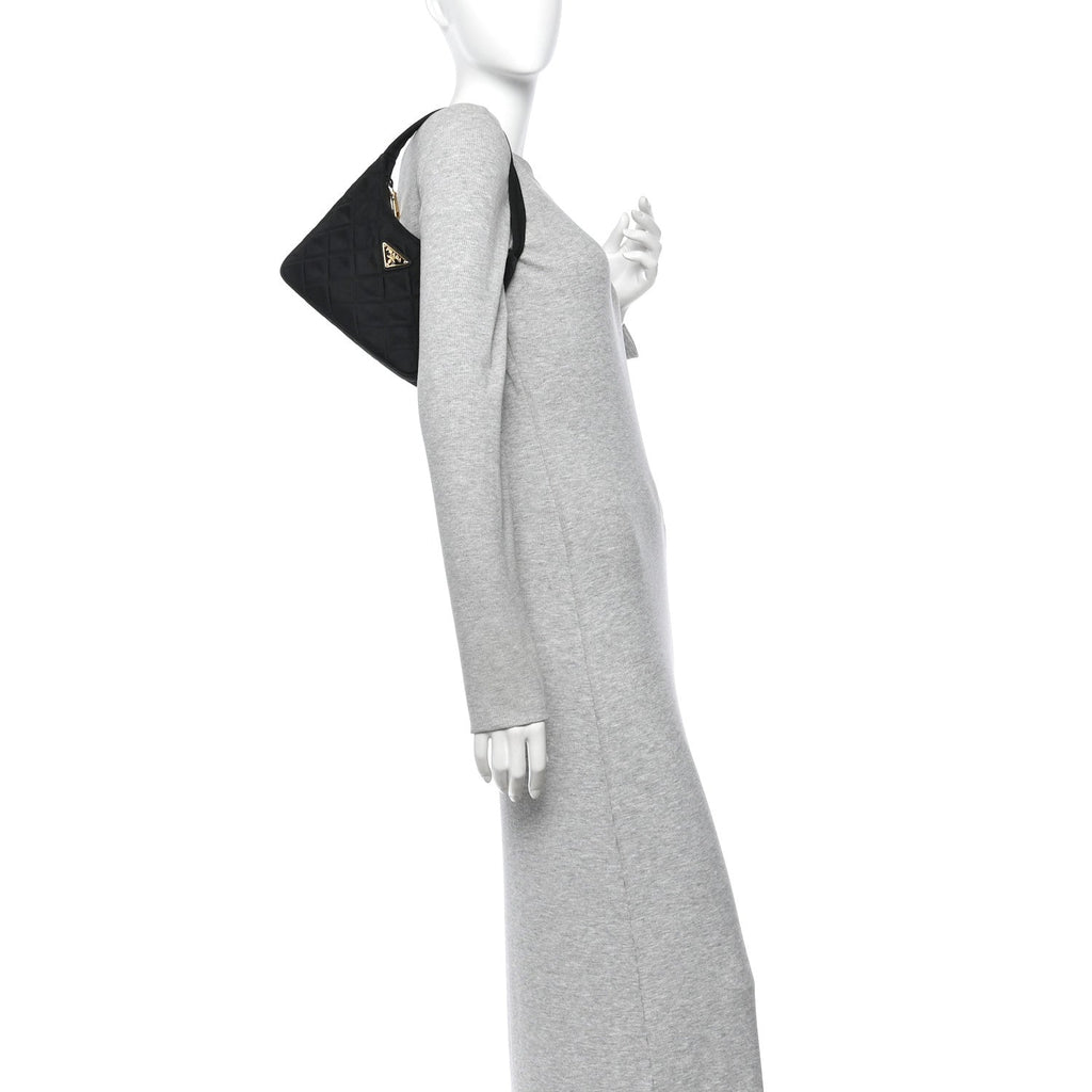 Tessuto Nylon Stitched Shoulder Bag Black