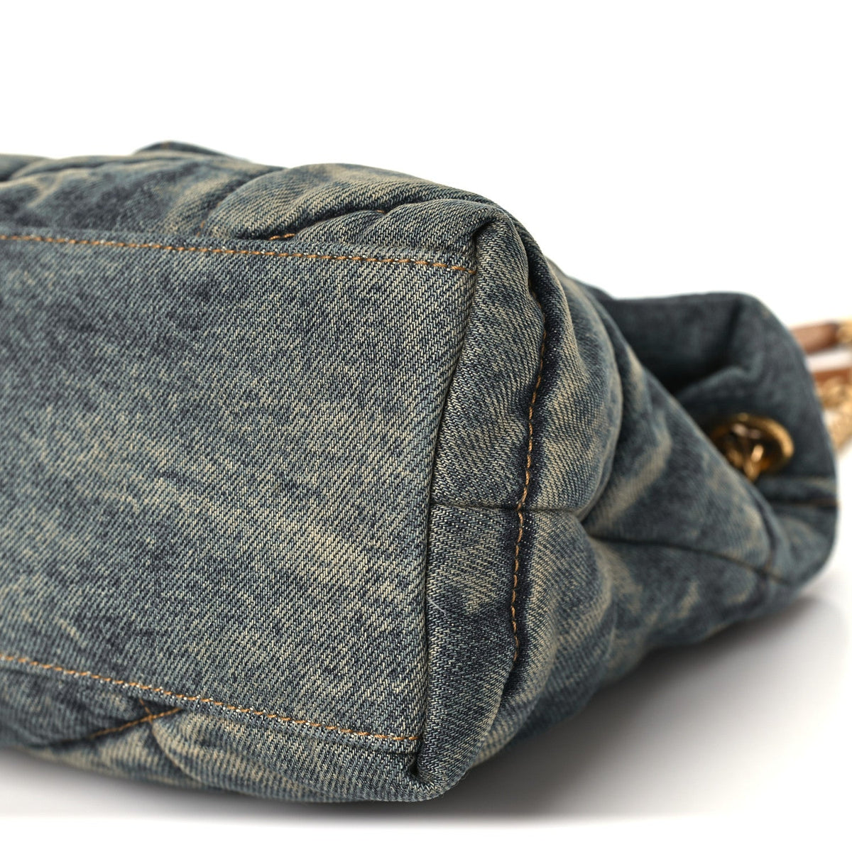 Denim Quilted Small Loulou Puffer Monogram Chain Satchel Blue Cinnamon