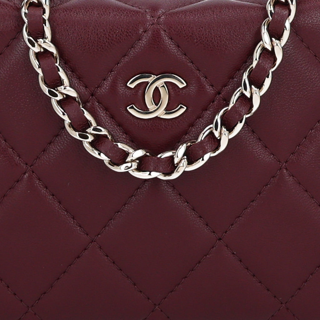Lambskin Quilted Hobo Clutch With Chain Dark Burgundy