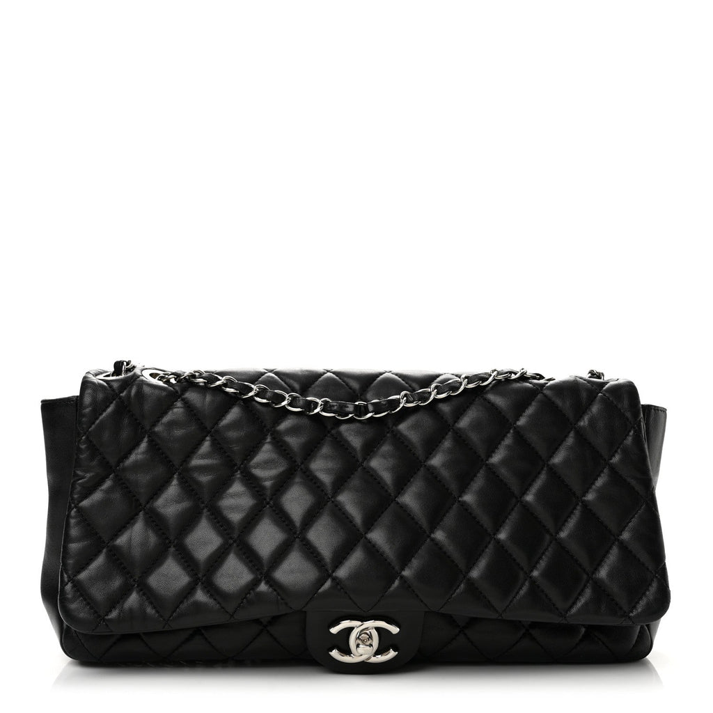 Lambskin Quilted Jumbo Coco Rain Flap Black