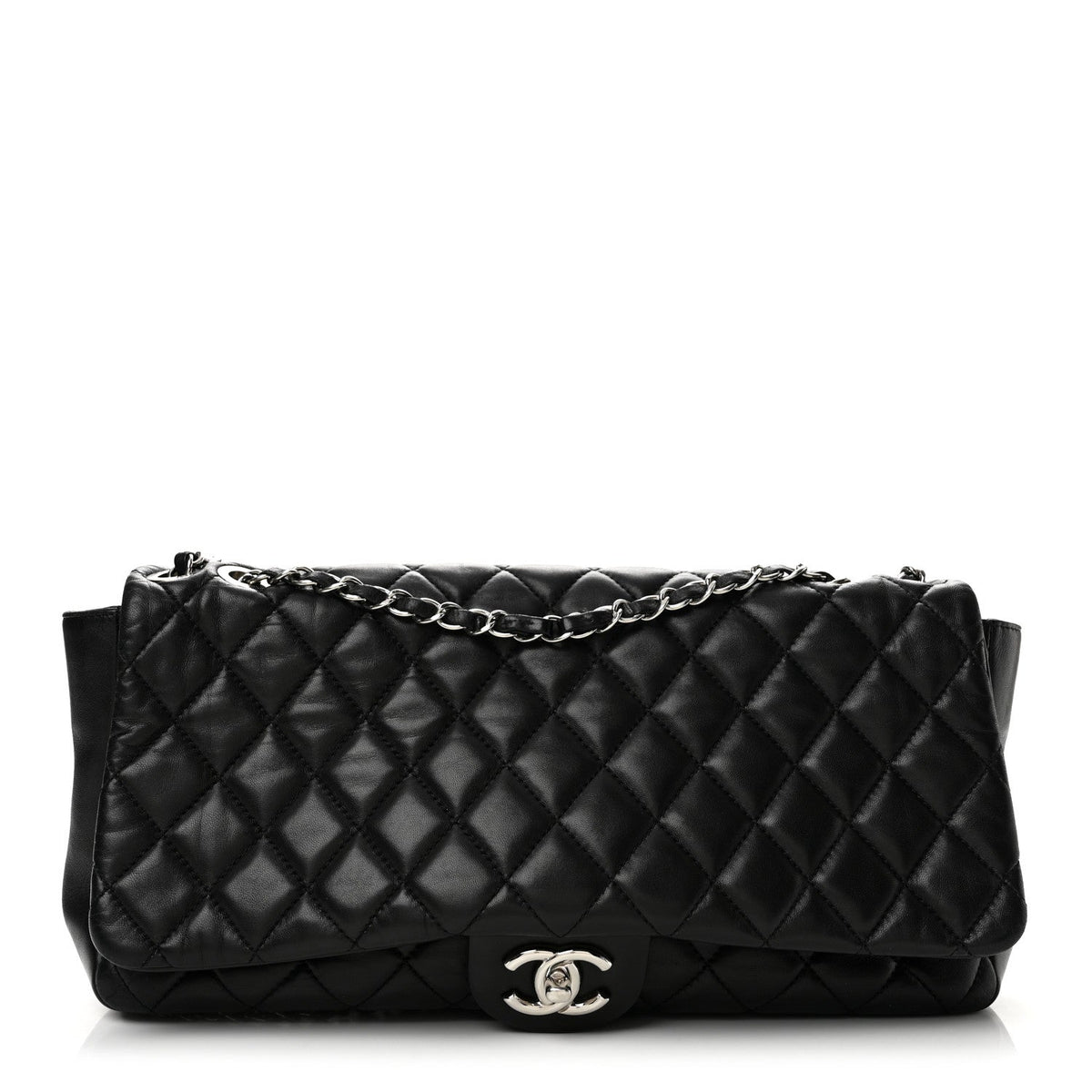 Lambskin Quilted Jumbo Coco Rain Flap Black