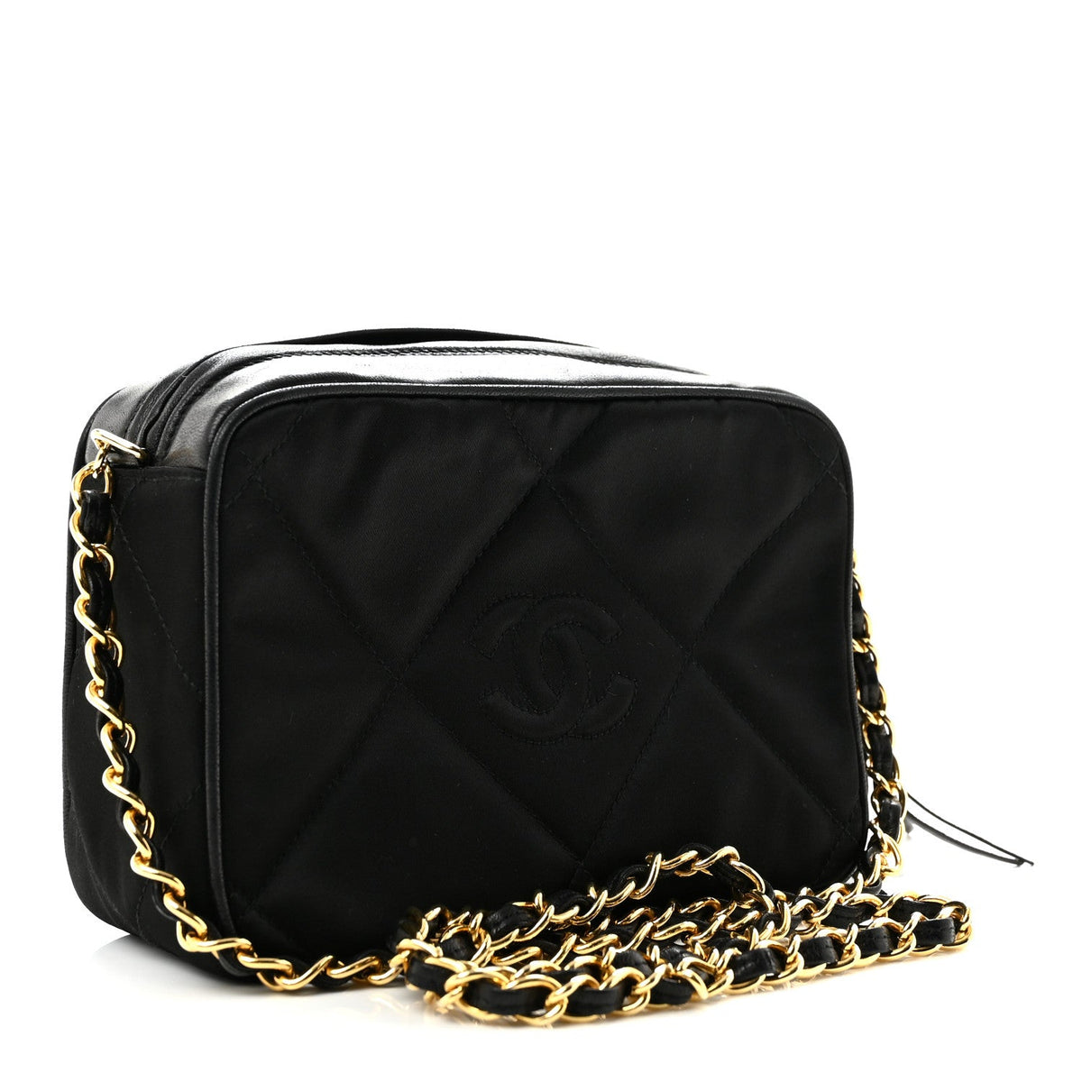 Satin Quilted Tassel Camera Case Black