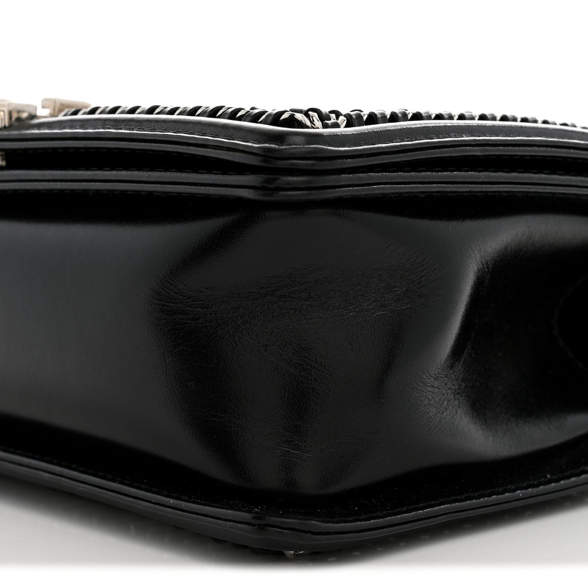 Glazed Calfskin Quilted Medium Chain Around Boy Flap Black
