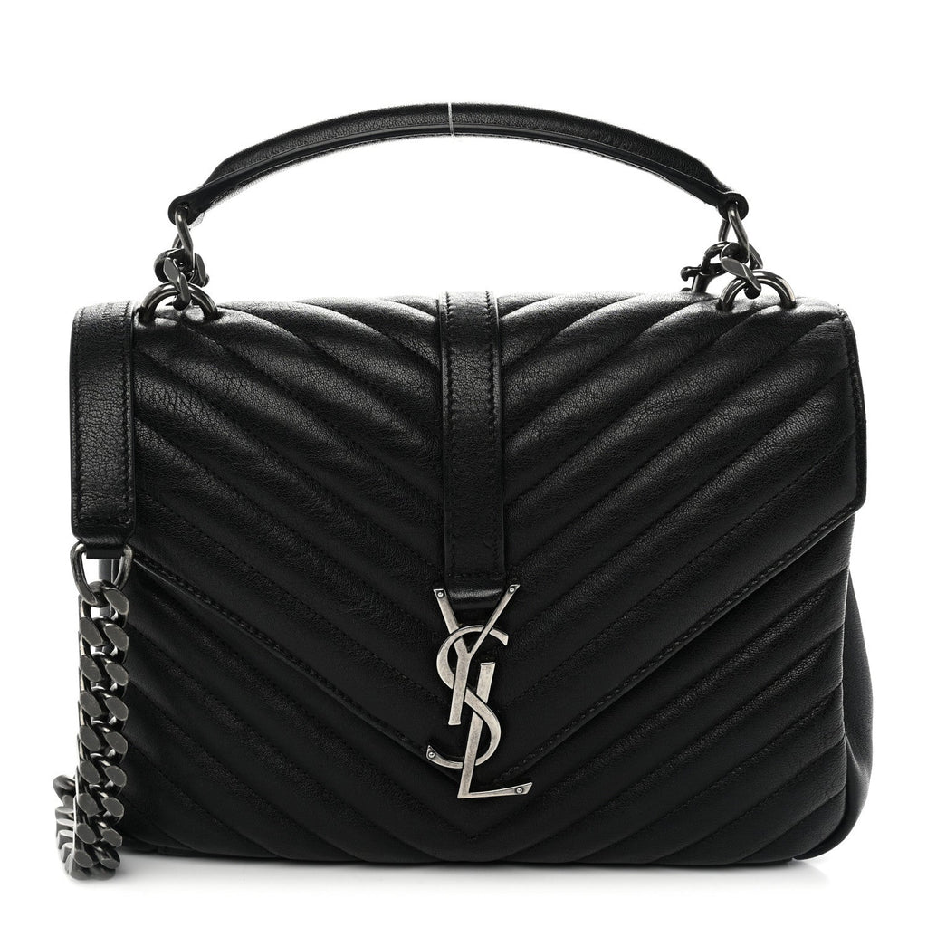Sheepskin Matelasse Chevron Monogram Medium College Bag Black