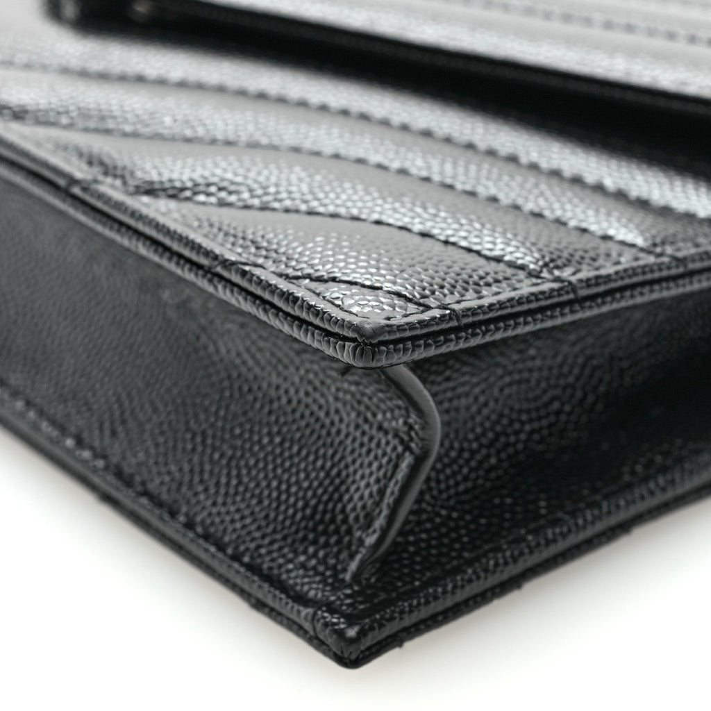 Grain De Poudre Matelasse Chevron Monogram Envelope Chain Wallet Black