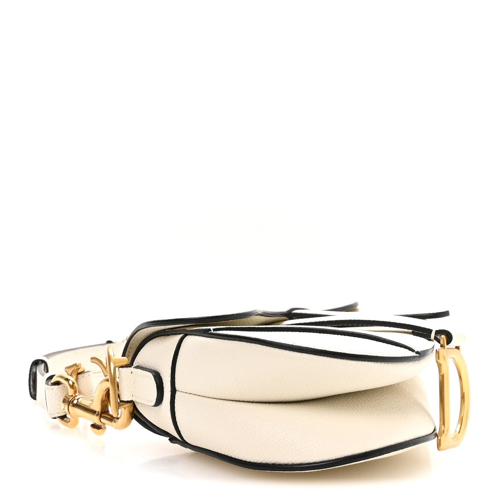 Grained Calfskin Mini Saddle Bag With Strap White