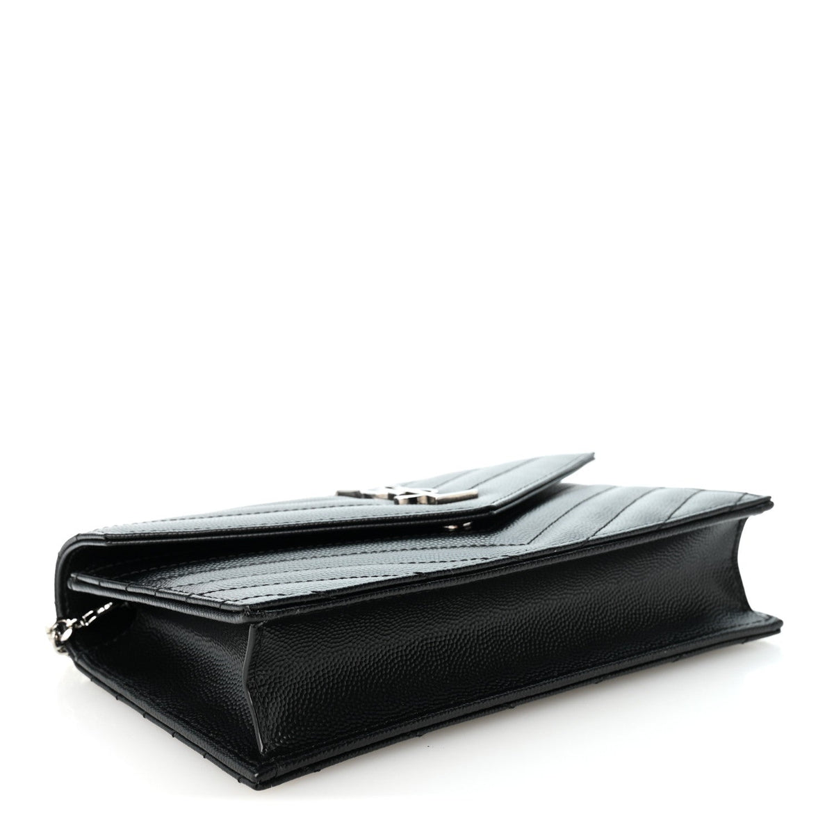 Grain De Poudre Matelasse Chevron Monogram Envelope Chain Wallet Black