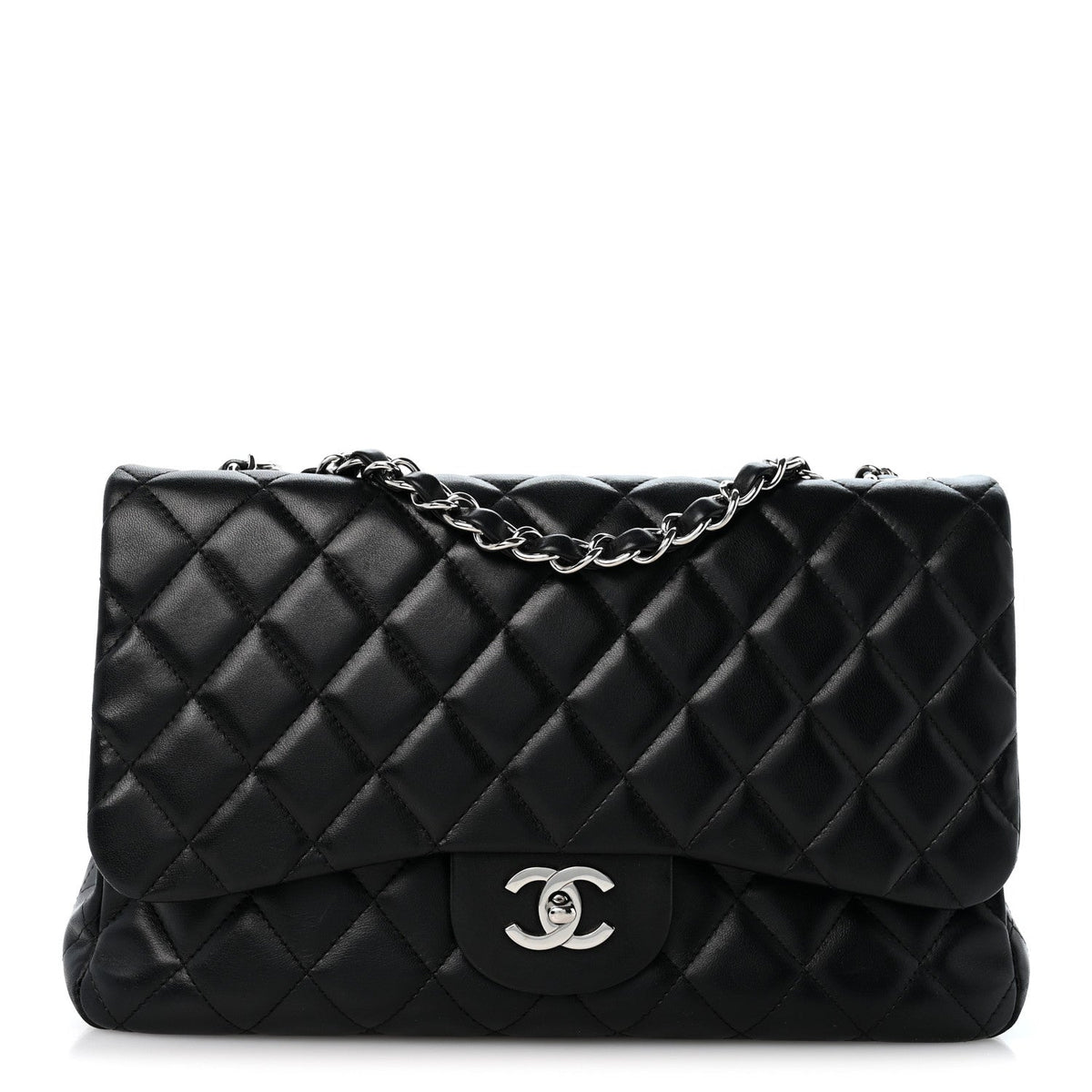 Lambskin Quilted Jumbo Single Flap Black