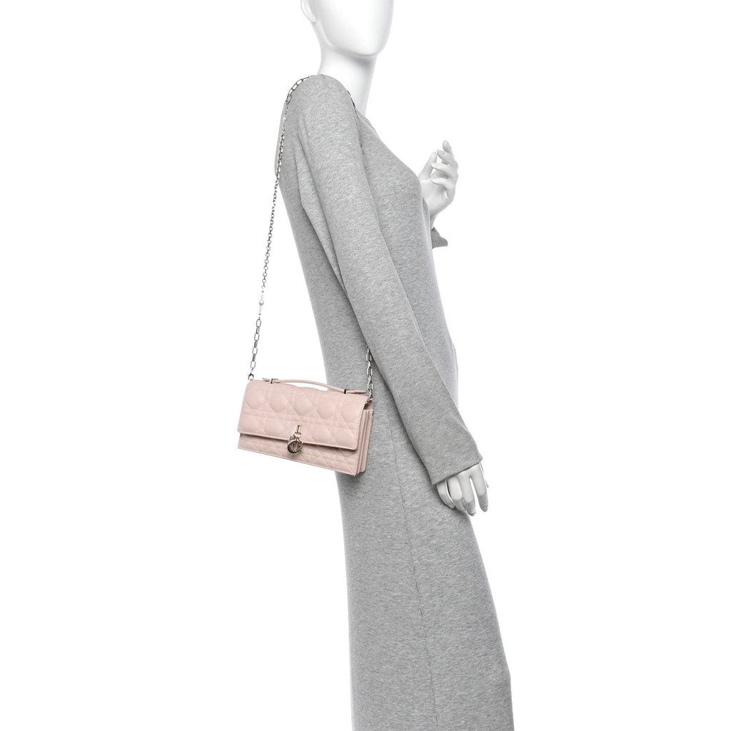 Lambskin Cannage Mini My Dior Top Handle Clutch Rose Poudre