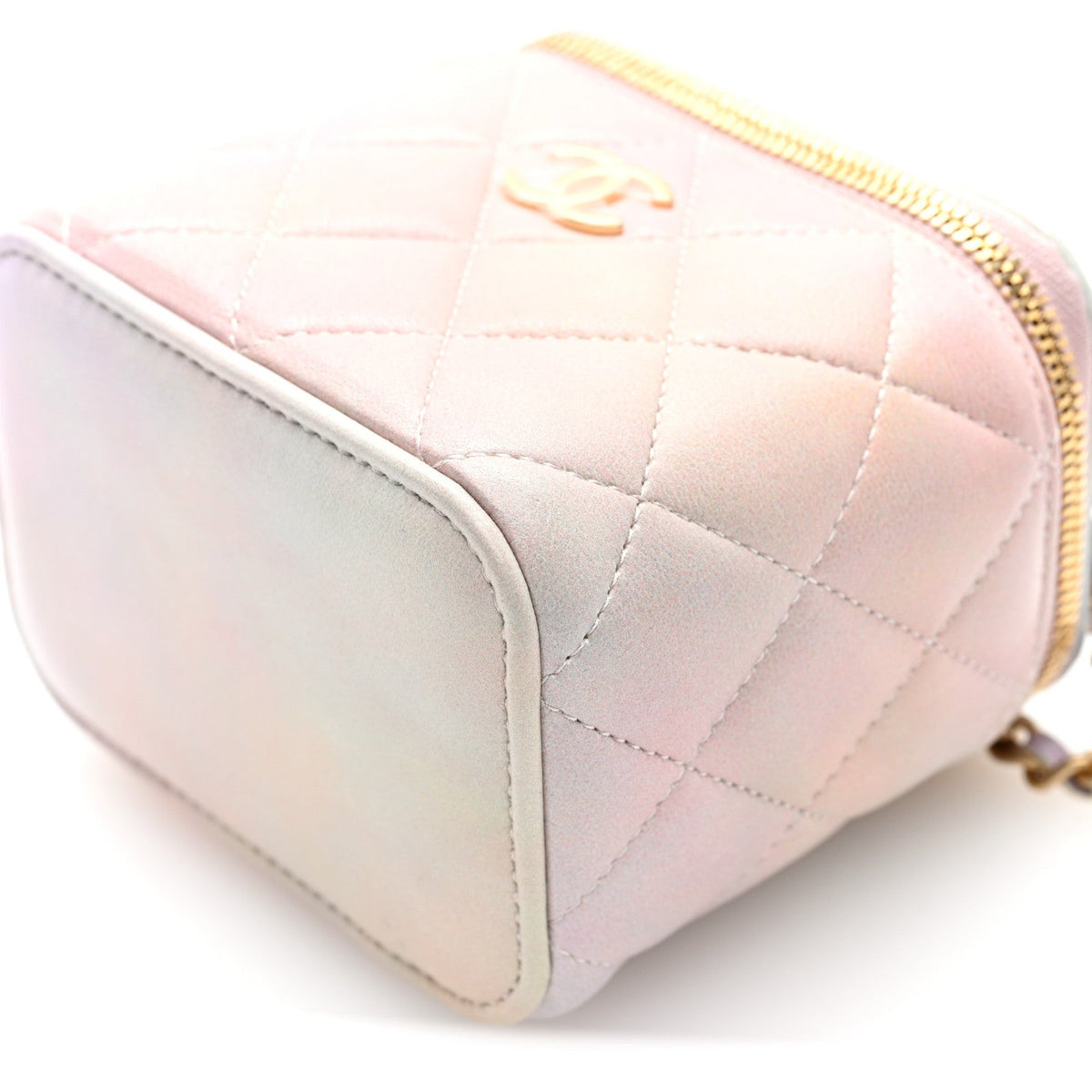 Lambskin Quilted Ombre Mini Top Handle Vanity Case With Chain Pink Multicolor