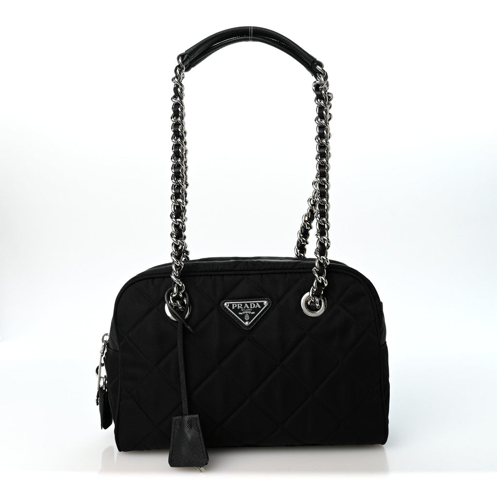Nylon Tessuto Impuntu Quilted Shoulder Bag Black