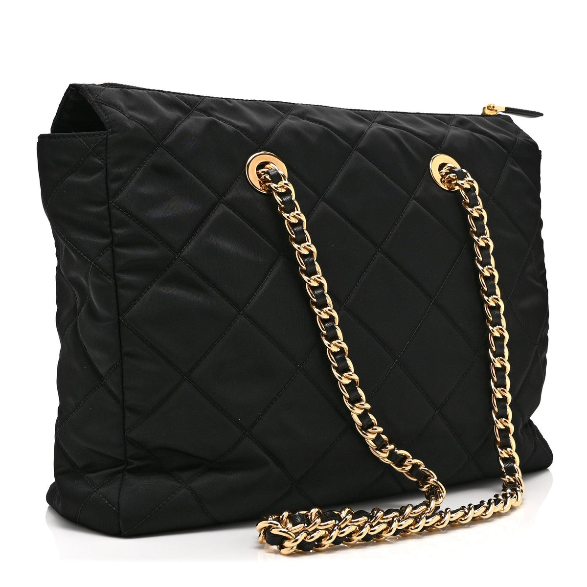Re-Nylon Impunturato Saffiano Triangle Stitched Re-Edition 1995 Chaine Large Shoulder Bag Black