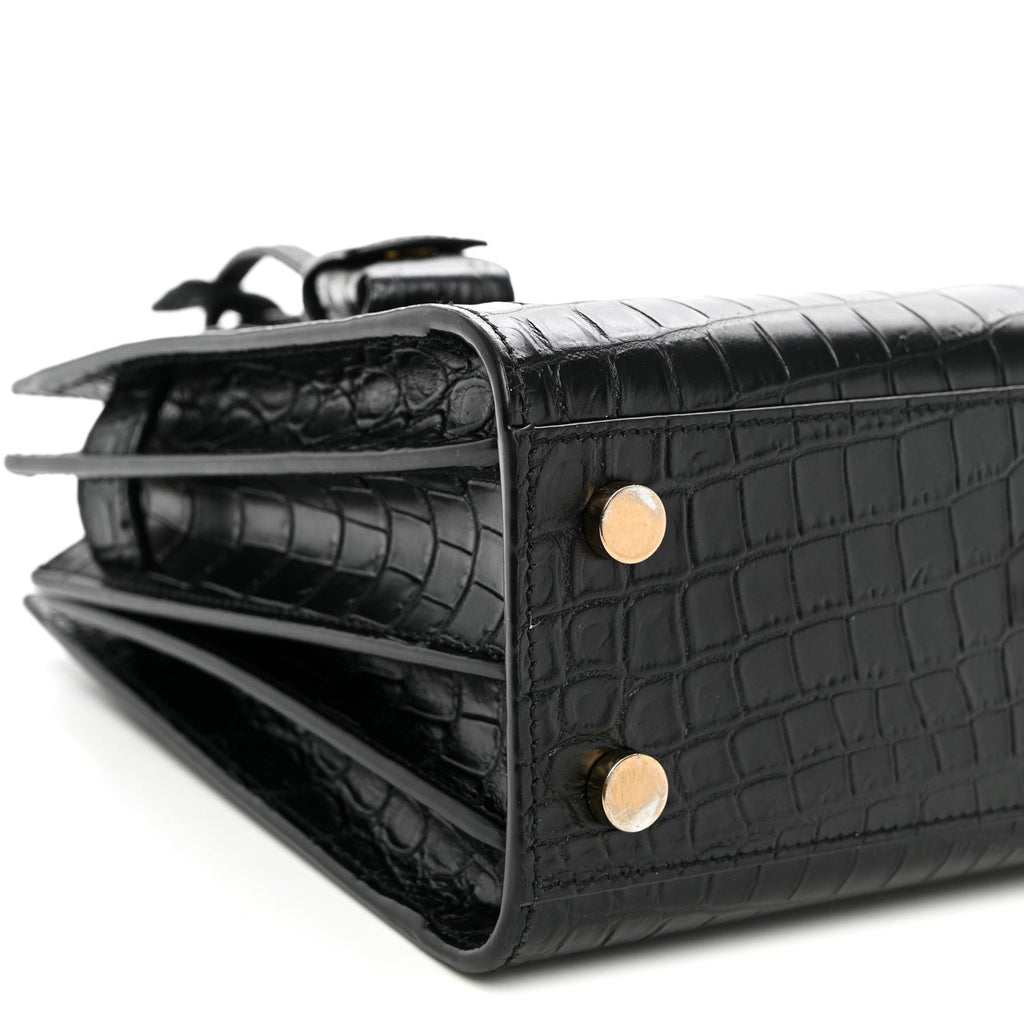 Calfskin Crocodile Embossed Nano Sac De Jour Black