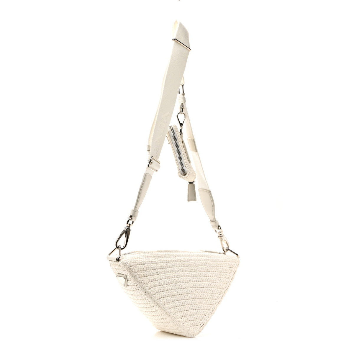 Yarn Raffia Effect Crochet Triangle Shoulder Bag White