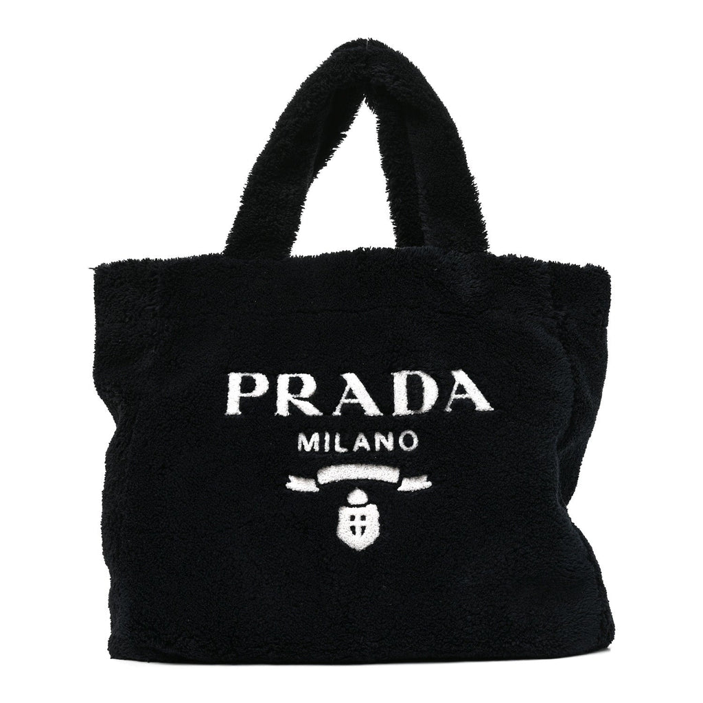 Terry Cloth Tote Bag Black White
