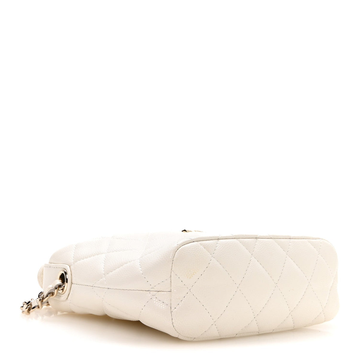 Caviar Quilted Hobo Clutch With Chain White